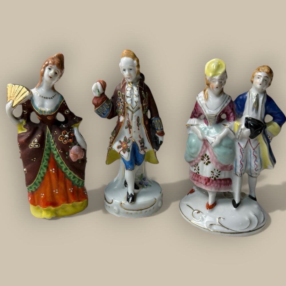 Lot of 3 Colonial Victorian Figurine Japan Vintage Woman Man 5” Wall Pocket